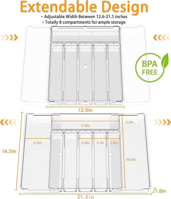 Silverware Drawer Organizer, Expandable Utensil Tray - Image 2