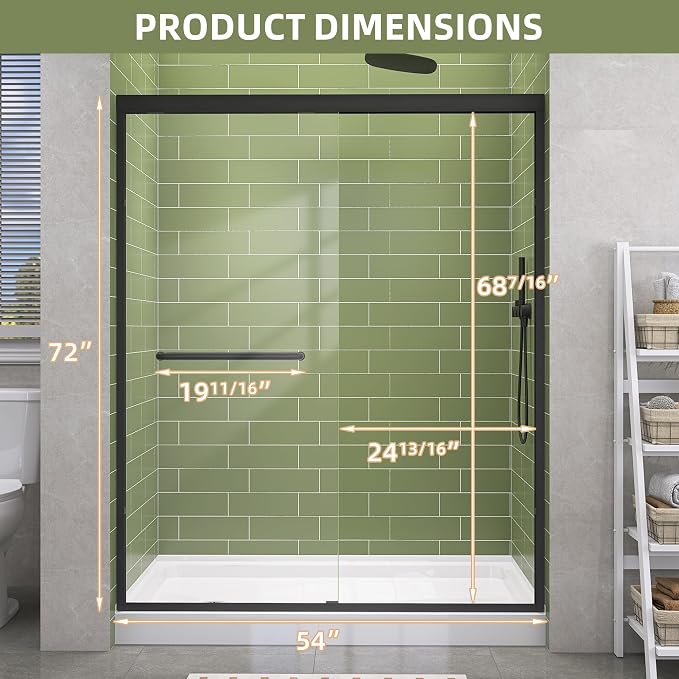 GETPRO Sliding Shower Door 50-54 in. W x 72 in. H Semi-Frameless Bypasss Double - Image 9