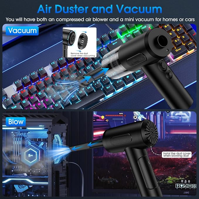 Compressed Air Duster, 100000RPM Handheld Car Vacuum/Air Blower& Pump, 3 Gear - Image 3