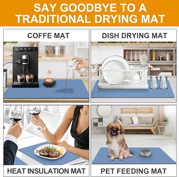 Dish Drying Mats for Kitchen Counter, Waterproof Coffee Mat for Countertop - Image 6