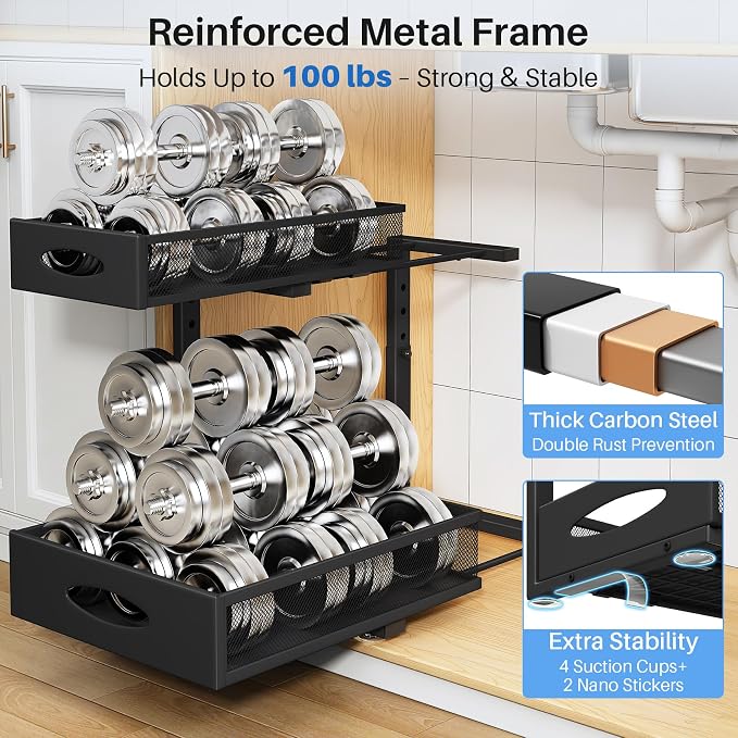 Under Sink Organizer, 2 Tier Pull Out Under Cabinet Organizer Shelf - Image 7