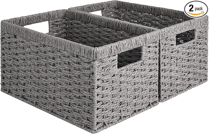 StorageWorks Round Paper Rope Storage Baskets, Rectangular Wicker Baskets by StorageWorks