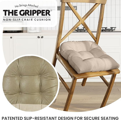 Klear Vu Gripper Overstuffed Universal Non-Slip Dining Chair Cushions for Kitchen Decor or Office Use, U-Shaped Skid-Proof Seat Pad, 17x17 Inches, 2 Count (Pack of 1), Linear Thyme Green