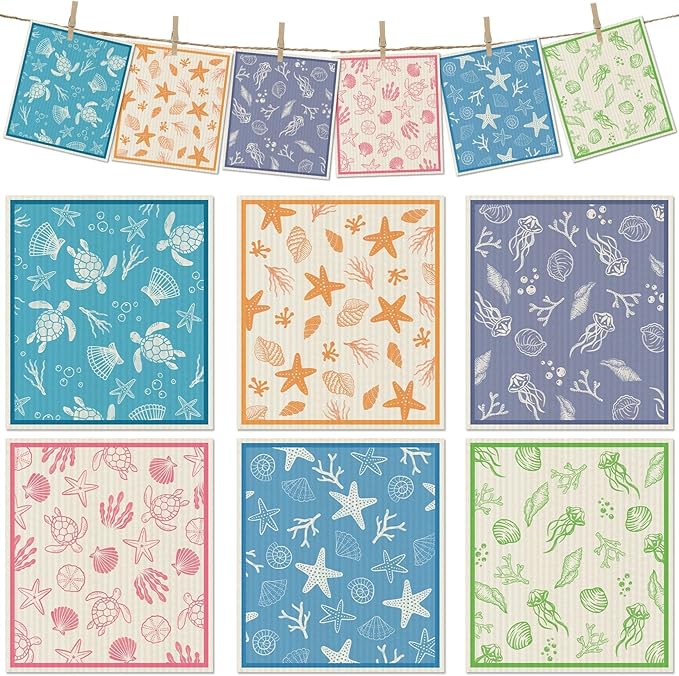 6 Packs Swedish Paper Cloths for Kitchen, Reusable Paper Towels Washable Dish by Revahope