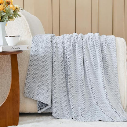 NEWCOSPLAY Super Soft Queen Blanket Frosty Dark Grey Premium Silky Flannel Fleece Leaves Pattern Lightweight Bed Blanket All Season Use (Frosty Dark Grey, Queen(90"x90"))
