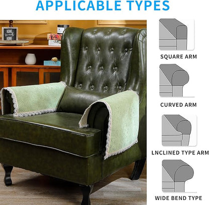 MINJIATEX Couch arm Covers,Non-Slip lace Sofa arm Covers Set of 2 Washable Sofa armrests Cover for Living Room Recliner Chair arm Cover Protectors for Leather armrest (FH-Sage Green)