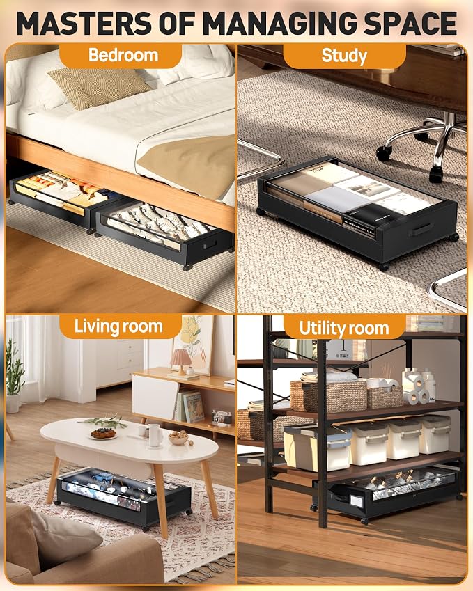 Under Bed Storage with Wheels, Square Under Bed Storage Containers, 4 Pack - Image 5