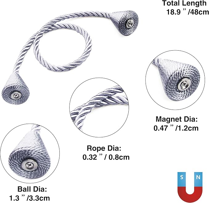 6 Pack Magnetic Curtain Tiebacks Rope Modern Handmade Curtain Tie Backs - Image 3