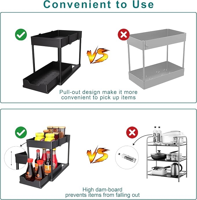 DEKAVA Under Sink Organizer 2 Pack, Bathroom Cabinet Organizer, 2 Tier Sliding - Image 8