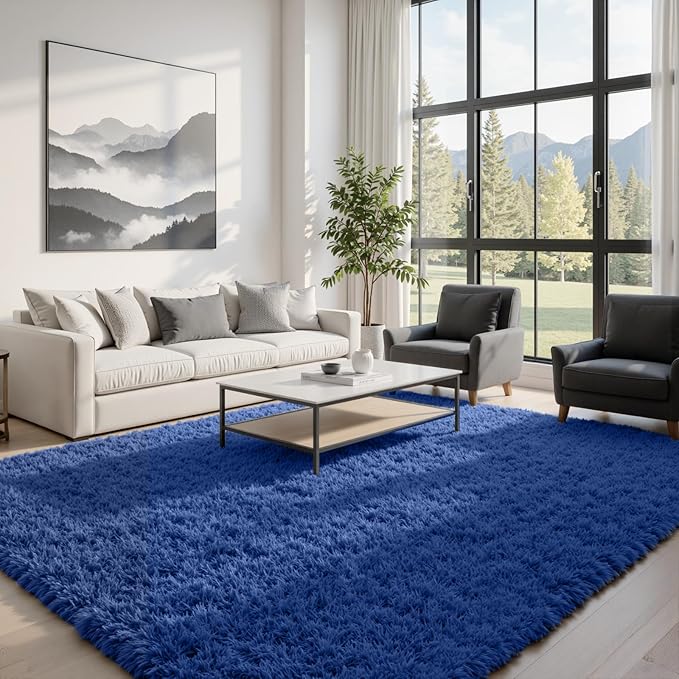 8x10 Area Rugs for Living Room Rug: Soft Fluffy Shag Blue Rugs for Bedroom, Non-Slip Large Fuzzy Plush Rug Indoor Floor Carpet for Nursery Kids Boys Girls Room, Dorms, Playroom, Modern Home Decor