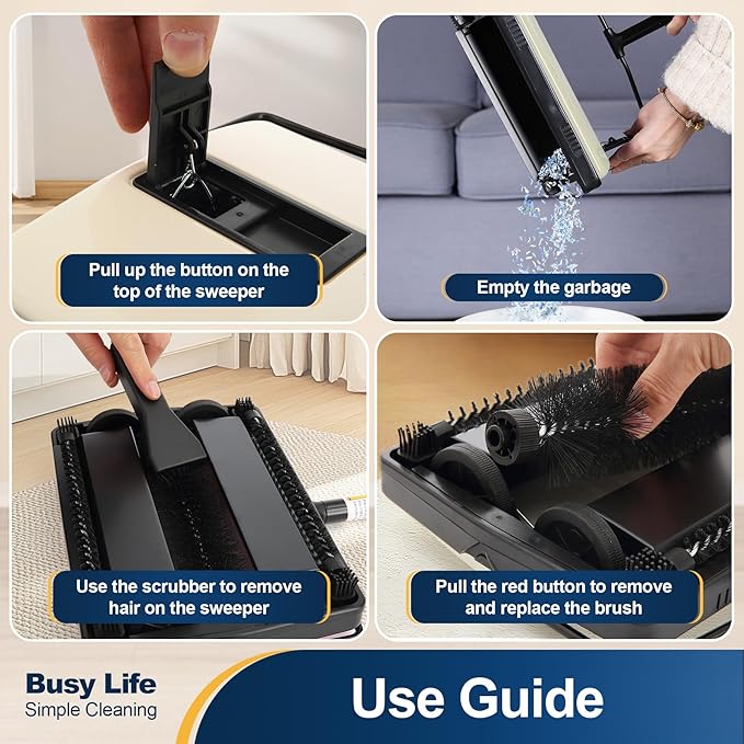 Yocada Manual Carpet Sweeper Cleaner Household Sweeper Lightweight Hand Push - Image 3