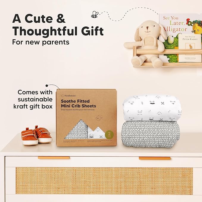 2-Pack Mini Crib Sheets Fitted - 38x26 Pack N Play Sheets for Pack and Play Mattress, Organic Cotton, Soft & Breathable Playard Bedding, Neutral Mini Toddler Bed Cover for Boys, Girls (Nordic)