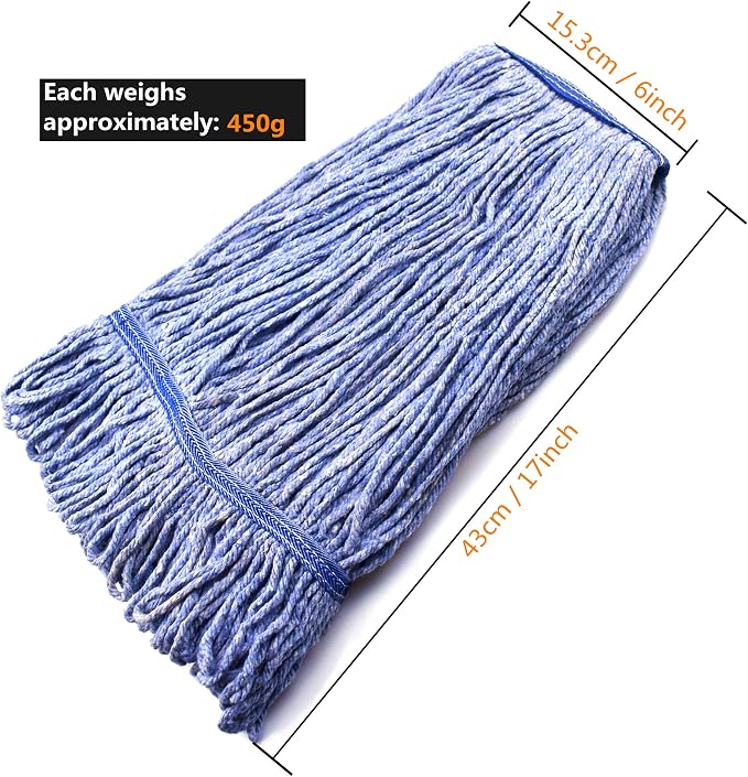 String Mop Heads Replacement Heavy Duty Commercial Grade Blue Cotton Looped End - Image 2
