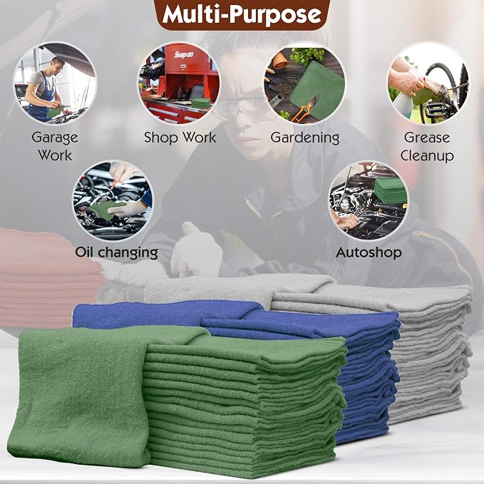 Nabob Wipers Auto Mechanic Shop Towels 25 Pack Bulk Shop Rags 100% Cotton Size - Image 4