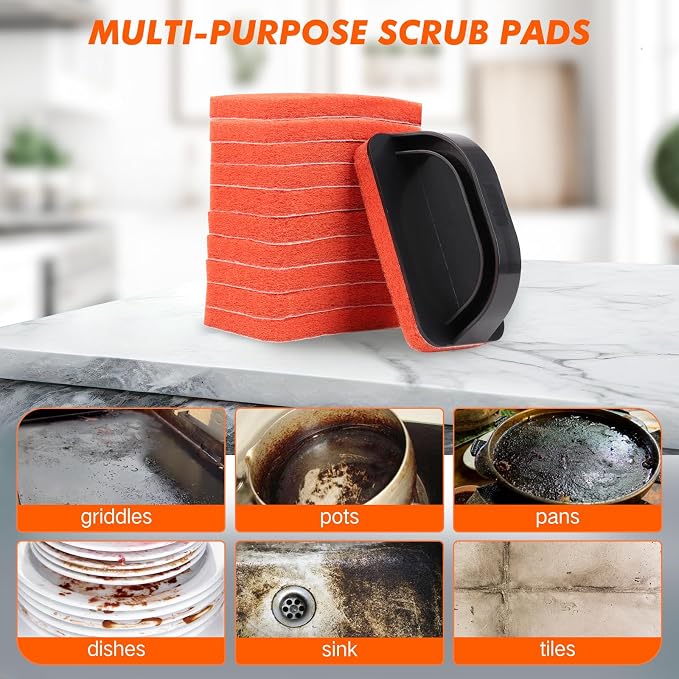 Non-Scratch Scouring Pads with Handle, Reusable Cleaning Scrubbers, Heavy Duty - Image 6