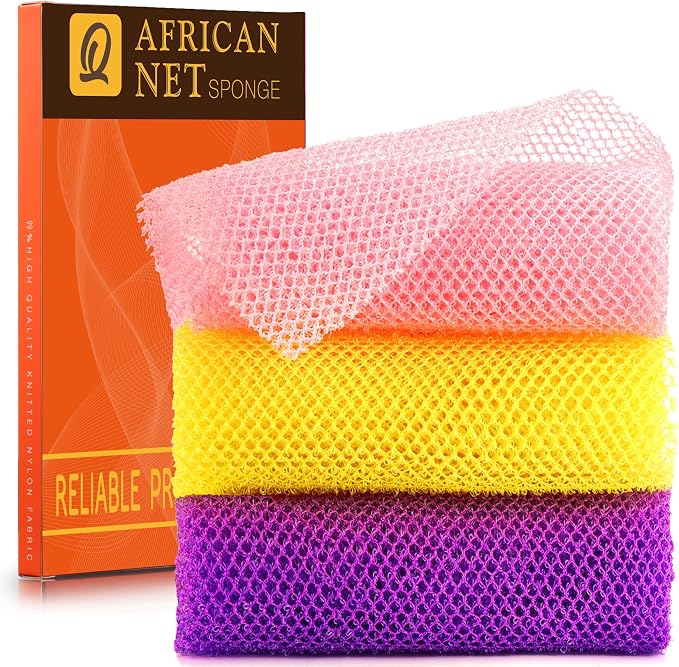 UJFQBH 3 Pieces African Bath Sponge African Net Long Net Bath Sponge by BuyNow