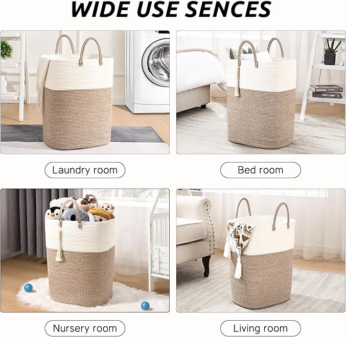 65L Woven Laundry Basket for Clothes, Large Rectangle Laundry Hampers - Image 6