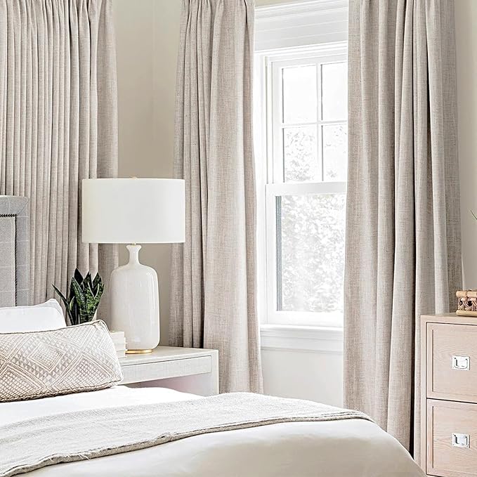 MIULEE 100% Blackout Linen Textured Curtains for Bedroom Solid Thermal Insulated Ivory Grommet Room Darkening Curtains & Drapes Luxury Decor for Living Room Nursery 52 x 45 Inch (2 Panels)
