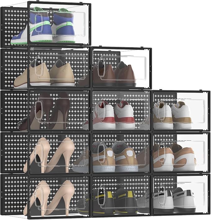 12 Pack X-Large Modular Clear Plastic Stackable Shoe Storage Organizer - Image 8