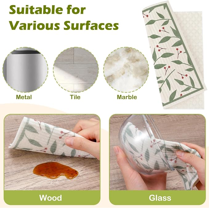 6 Packs Swedish Paper Cloths for Kitchen, Reusable Paper Towels Washable Dish - Image 6