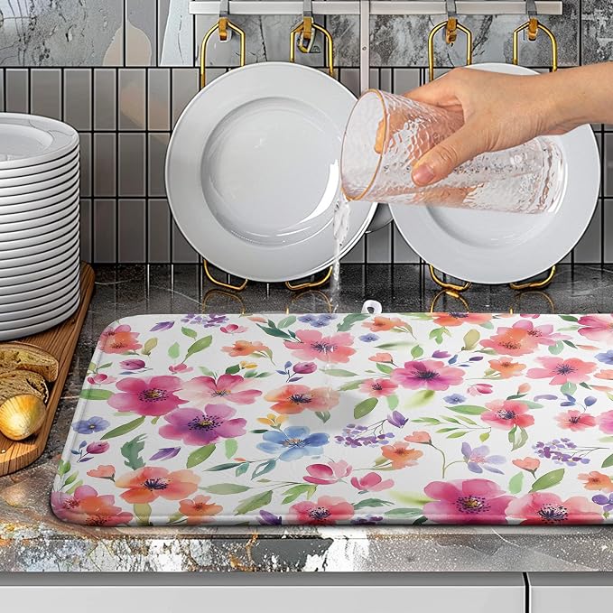 Spring Floral Dish Drying Mat Flowers Summer Kitchen Mat Dish Drying Pad - Image 4