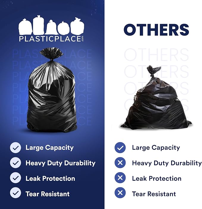 Plasticplace 55-60 Gallon Trash Bags │ 1.5 Mil │ Black Heavy Duty Garbage Can - Image 5