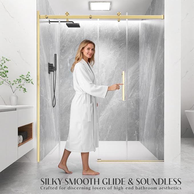 Frameless Sliding Shower Door 56-60" W x 72" H, 5/16" Heavy Duty Tempered Glass - Image 2