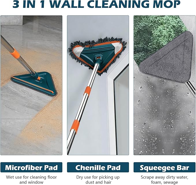 Wall Cleaner Mop with Long Handle, 360° Rotatable Wall Mop, 85“ Baseboard - Image 3