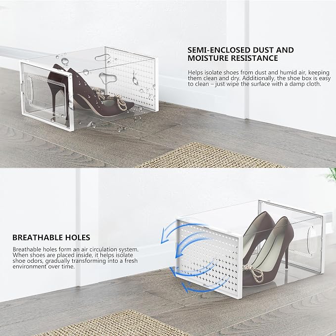 12 Pack X-Large Modular Clear Plastic Stackable Shoe Storage Organizer - Image 4