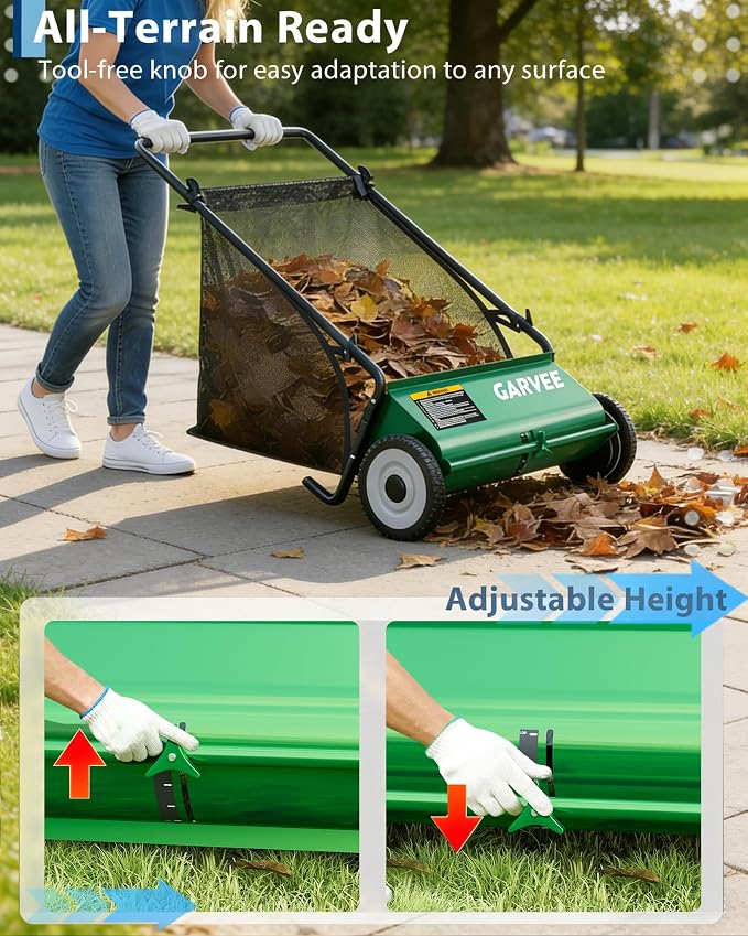 Push Lawn Sweeper, 26 Inch Extra-Wide 4-Brush System, 7 cu.ft. Mesh Bag - Image 4