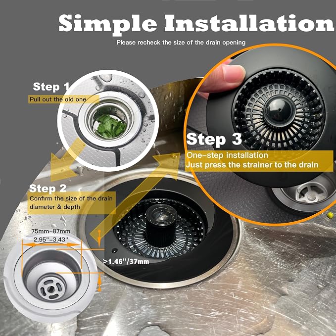 Kitchen Sink Drain Strainer 3 in 1, 304 Stainless Steel Pop Up Sink Stopper - Image 6