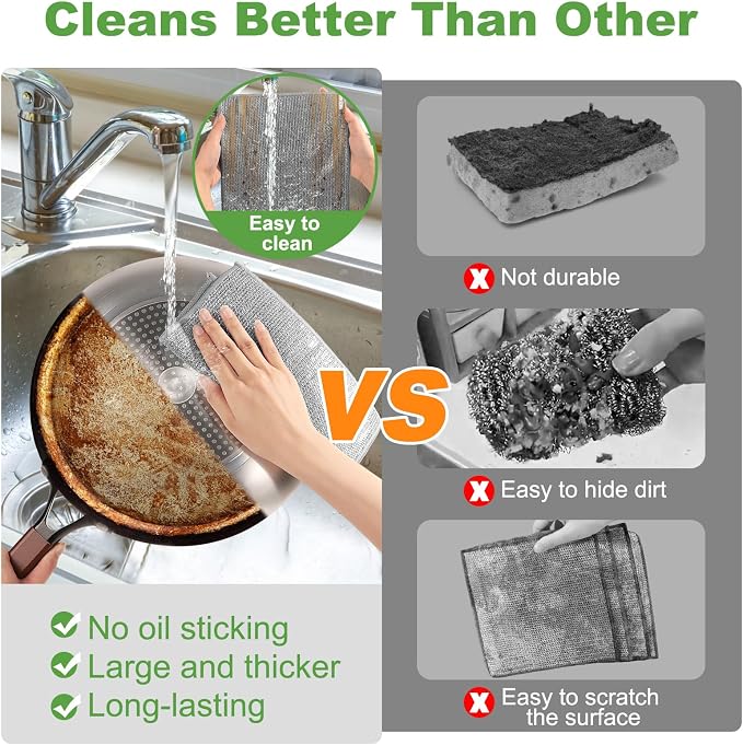 20Counts Multipurpose Wire Dishwashing Rag, Non Scratch Wire Dishcloth - Image 3