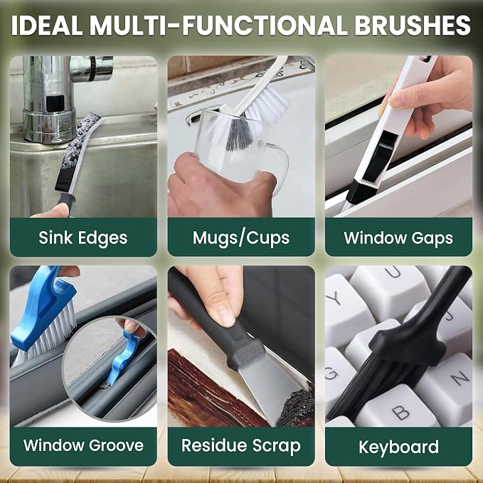 14 Pcs Crevice Cleaning Brush Set – Hard Bristle Cleaning Tools - Image 7