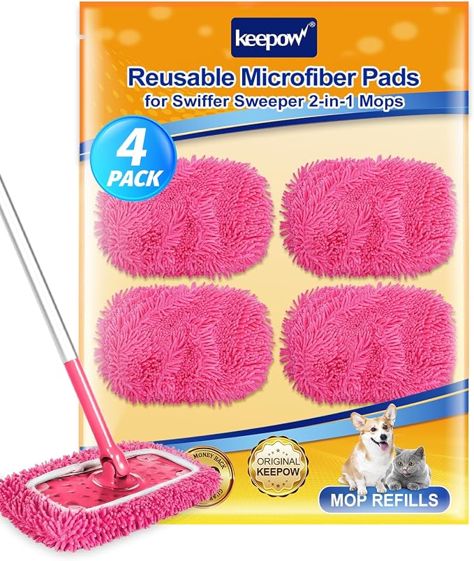 KEEPOW Pink Reusable Dry Sweeping Cloths Microfiber Wet Mop Pads Compatible by KEEPOW
