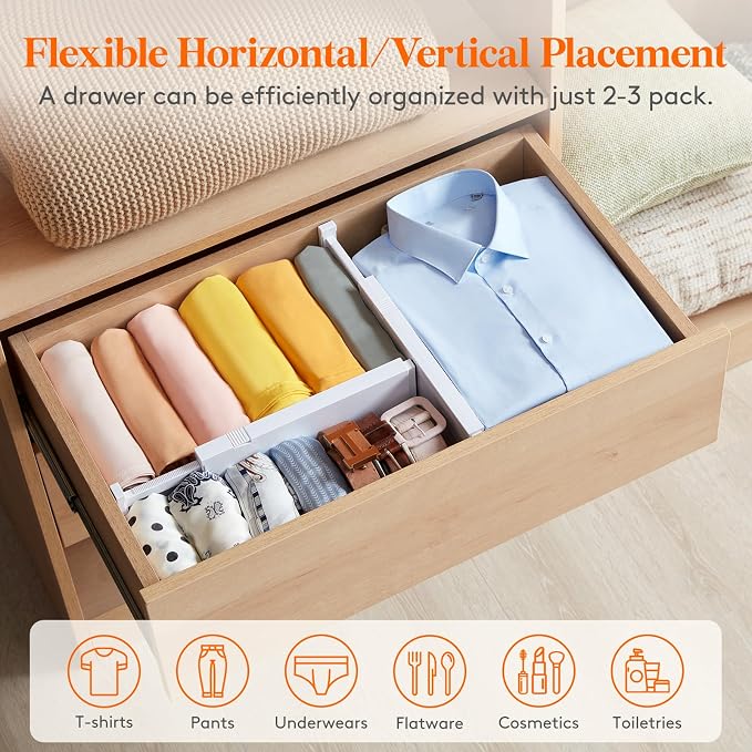 Lifewit 10 Pack Drawer Dividers 4" High, 11-17" Adjustable Dresser Drawer - Image 6