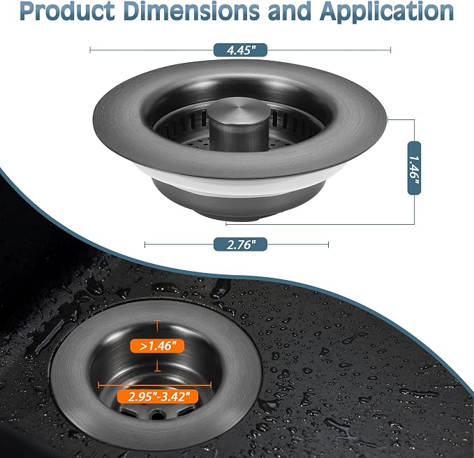 Kitchen Sink Drain Strainer 3 in 1, 304 Stainless Steel Pop Up Sink Stopper - Image 5