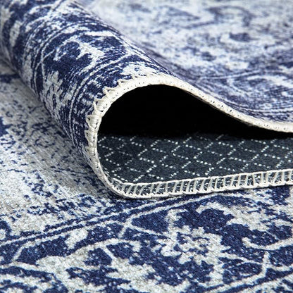Bloom Rugs Washable Non-Slip 6' x 9' Rug - Blue/Ivory Traditional Area Rug for Living Room, Bedroom, Dining Room, and Kitchen - Exact Size: 6' x 9'