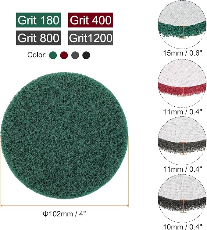 HARFINGTON 4pcs Scrubber Scouring Pads 180 400 800 1200 Grits 4 Inch Drill - Image 2