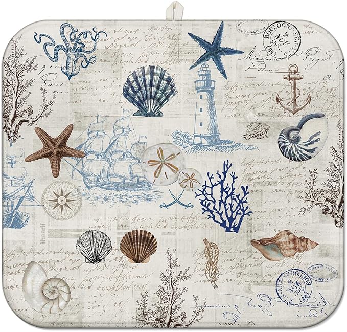 Ocean Dish Drying Mat for Kitchen Countert, Coastal Theme Farmhouse Style by Unknown