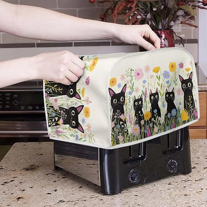 Black Cat Printed Toaster Cover for Anti-Dust & Fingerprint Kitchen Small Appliance, Floral Printed Toaster Oven Cover Microwave Toaster Oven Cover Decor Accessories for Kitchen