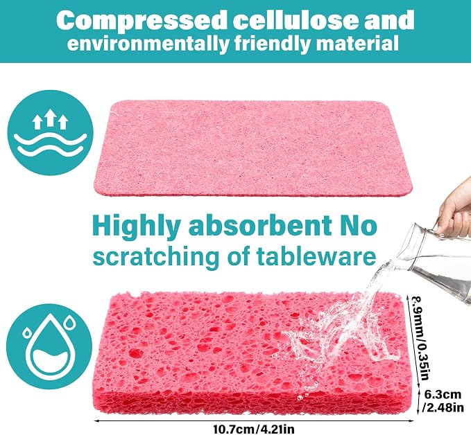 100 Pcs Kitchen Sponges Bulk, Natural Compressed Cellulose Sponges - Image 2