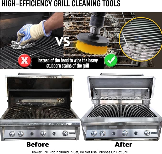 7 Piece BBQ Grill Cleaning Brush Ultra Stiff Drill Powered Cleaning Brushes - Image 4