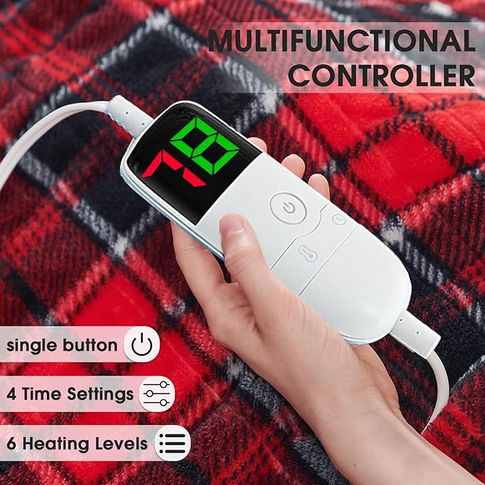 Heated Electric Blanket Full Size,72X84 Heating Blanket,Red Plaid Soft Sherpa Blankets Warmer Gift for Grandma Women Adult,Fast Heating Washable