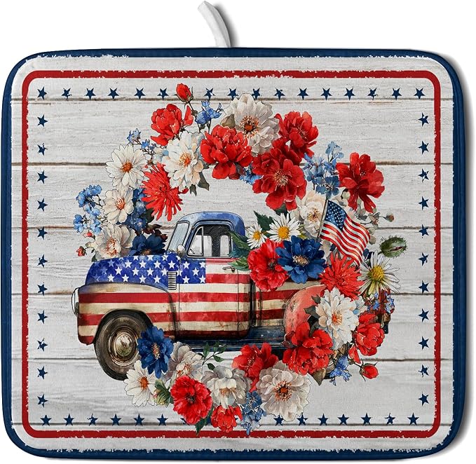 American Flag Dish Drainer Mat Flowers Absorbent Dish Rack Pad by Giwawa