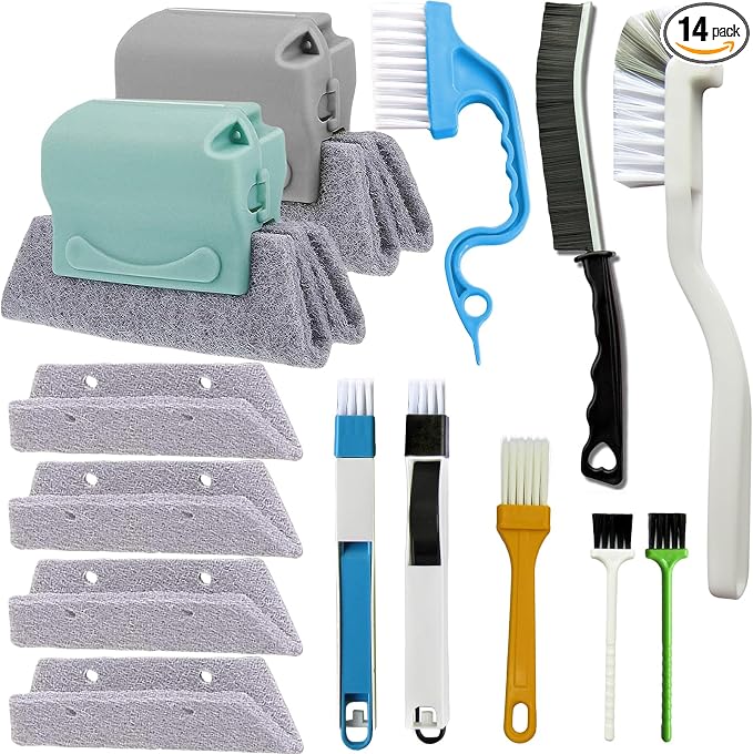 14Pcs Window Track Cleaning Tools, Deep Clean Groove Gap cleaning brush Kit by CRAFNEW