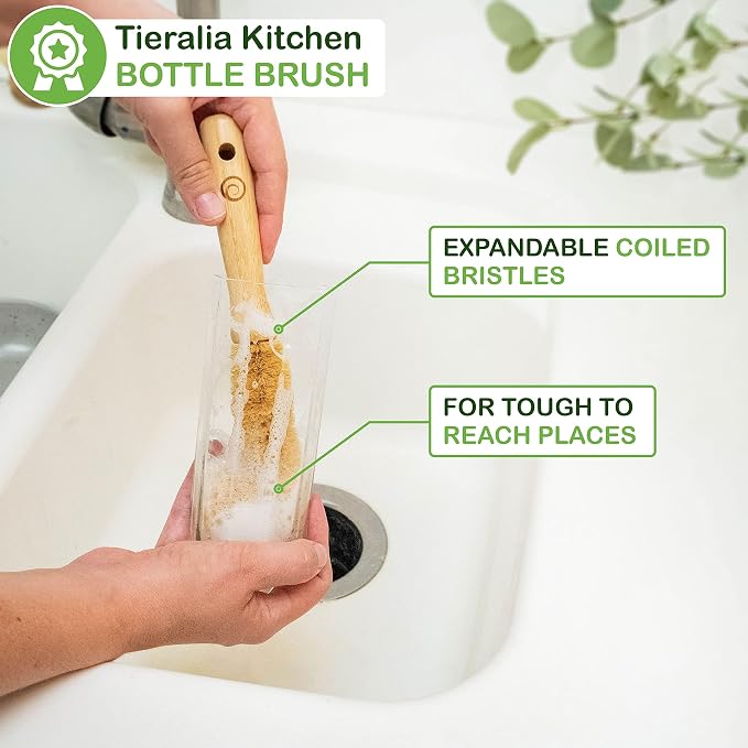 Tieralia Bamboo Dish Brush Gift Set – 5-Piece Kitchen Cleaning Set - Image 2