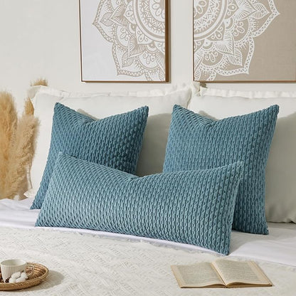 Kevin Textile 14x36 Inch Long Lumbar 1 Pack Boho Decorative Throw Pillow Cover Soft Striped Corduroy Rectangle Cushion Case Farmhouse Solid Color Accent for Living Room Couch Sofa Bed, Blue Grey