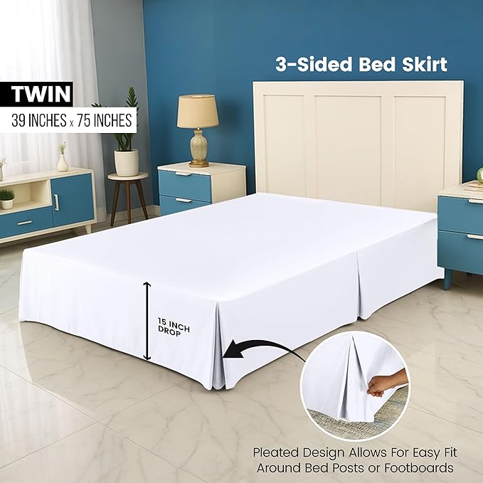 Utopia Bedding Twin Bed Skirt - Soft Quadruple Pleated Ruffle - Easy Fit with 15 Inch Tailored Drop - Hotel Quality, Shrinkage and Fade Resistant (Twin, White)