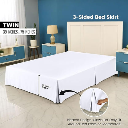 Utopia Bedding Twin Bed Skirt - Soft Quadruple Pleated Ruffle - Easy Fit with 15 Inch Tailored Drop - Hotel Quality, Shrinkage and Fade Resistant (Twin, White)