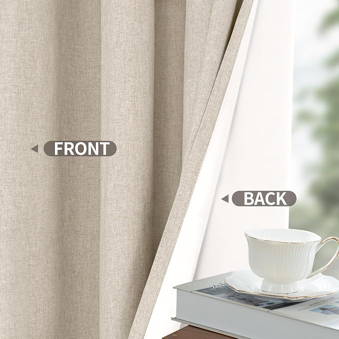 YoungsTex Oatmeal Linen 100% Blackout Curtains 68 Inch Length - Image 8